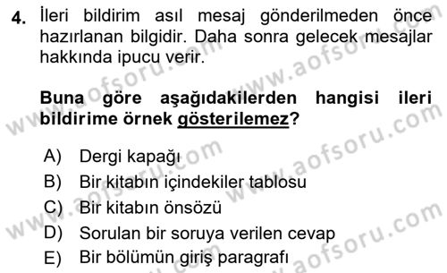 İletişim Bilgisi Dersi 2018 - 2019 Yılı (Final) Dönem Sonu Sınav Soruları 4. Soru