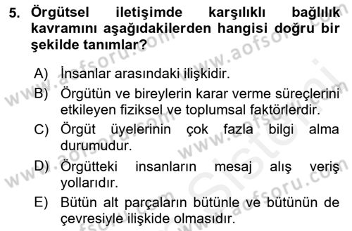 İletişim Bilgisi Dersi 2018 - 2019 Yılı (Final) Dönem Sonu Sınav Soruları 5. Soru