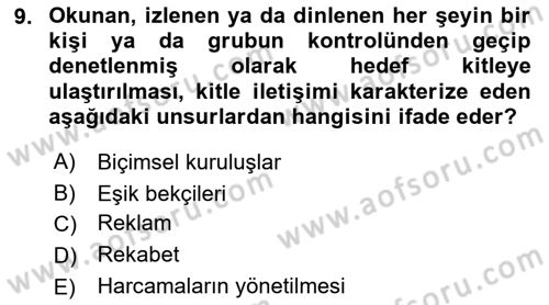 İletişim Bilgisi Dersi 2018 - 2019 Yılı (Final) Dönem Sonu Sınav Soruları 9. Soru