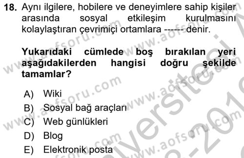 İletişim Bilgisi Dersi 2018 - 2019 Yılı Yaz Okulu Sınav Soruları 18. Soru