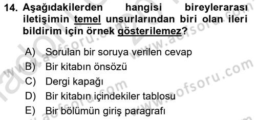 İletişim Bilgisi Dersi Ara Sınavı Deneme Sınav Soruları 14. Soru
