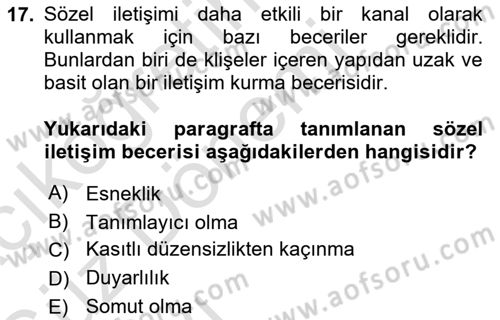 İletişim Bilgisi Dersi Ara Sınavı Deneme Sınav Soruları 17. Soru