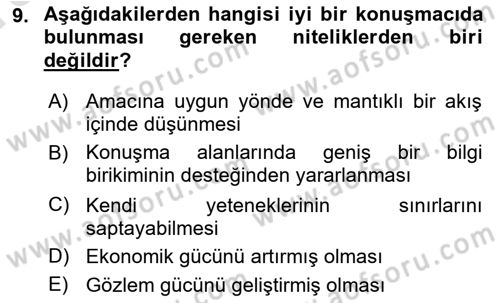 İletişim Bilgisi Dersi Ara Sınavı Deneme Sınav Soruları 9. Soru