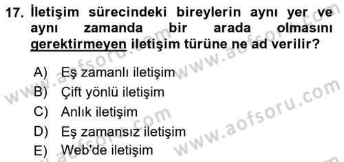 İletişim Bilgisi Dersi 2019 - 2020 Yılı (Final) Dönem Sonu Sınavı 17. Soru