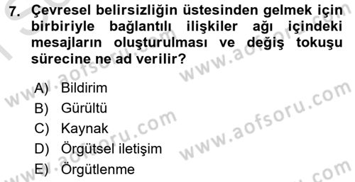 İletişim Bilgisi Dersi 2019 - 2020 Yılı (Final) Dönem Sonu Sınav Soruları 7. Soru