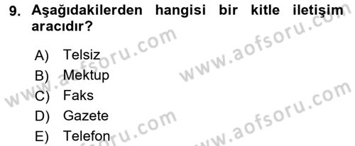 İletişim Bilgisi Dersi 2019 - 2020 Yılı (Final) Dönem Sonu Sınav Soruları 9. Soru
