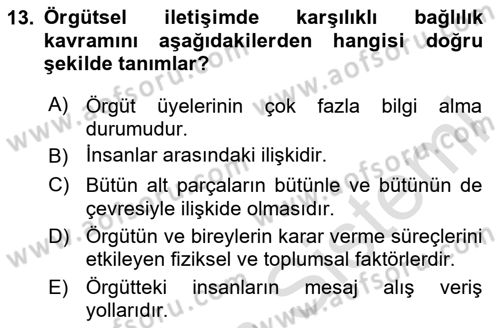 İletişim Bilgisi Dersi 2020 - 2021 Yılı Yaz Okulu Sınav Soruları 13. Soru