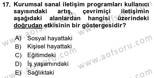 İletişim Bilgisi Dersi 2020 - 2021 Yılı Yaz Okulu Sınav Soruları 17. Soru