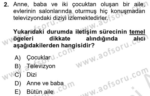 İletişim Bilgisi Dersi 2020 - 2021 Yılı Yaz Okulu Sınav Soruları 2. Soru