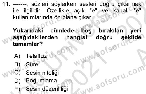 İletişim Bilgisi Dersi 2021 - 2022 Yılı (Vize) Ara Sınav Soruları 11. Soru
