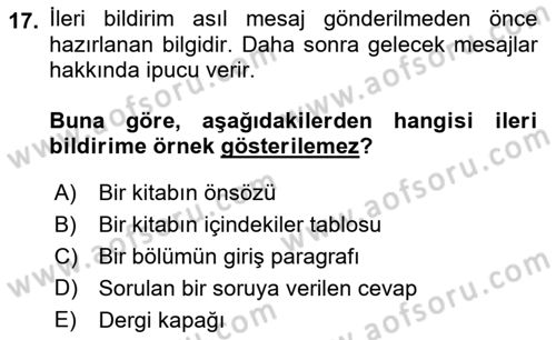 İletişim Bilgisi Dersi Ara Sınavı Deneme Sınav Soruları 17. Soru