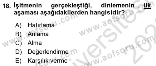 İletişim Bilgisi Dersi 2021 - 2022 Yılı (Vize) Ara Sınav Soruları 18. Soru