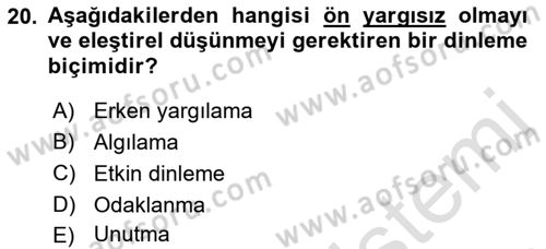 İletişim Bilgisi Dersi Ara Sınavı Deneme Sınav Soruları 20. Soru