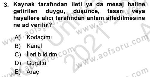 İletişim Bilgisi Dersi Ara Sınavı Deneme Sınav Soruları 3. Soru