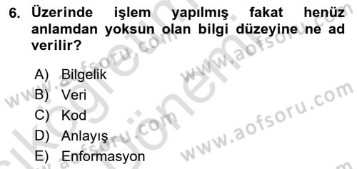 İletişim Bilgisi Dersi Ara Sınavı Deneme Sınav Soruları 6. Soru