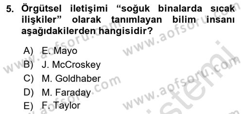 İletişim Bilgisi Dersi 2021 - 2022 Yılı (Final) Dönem Sonu Sınav Soruları 5. Soru