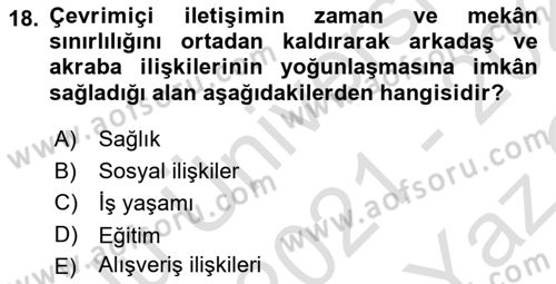İletişim Bilgisi Dersi 2021 - 2022 Yılı Yaz Okulu Sınav Soruları 18. Soru