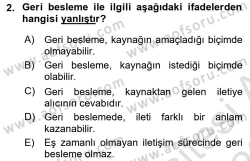 İletişim Bilgisi Dersi 2021 - 2022 Yılı Yaz Okulu Sınav Soruları 2. Soru