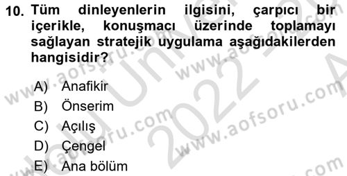 İletişim Bilgisi Dersi 2022 - 2023 Yılı (Vize) Ara Sınav Soruları 10. Soru