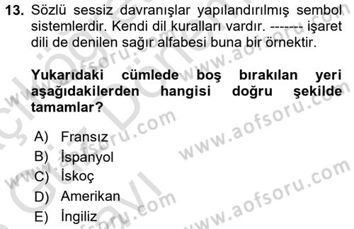 İletişim Bilgisi Dersi Ara Sınavı Deneme Sınav Soruları 13. Soru