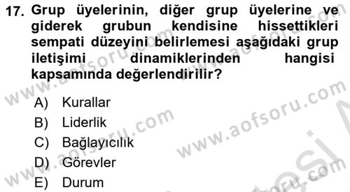 İletişim Bilgisi Dersi Ara Sınavı Deneme Sınav Soruları 17. Soru