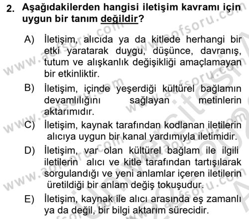 İletişim Bilgisi Dersi 2022 - 2023 Yılı (Vize) Ara Sınav Soruları 2. Soru