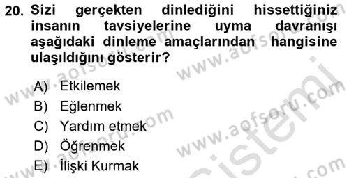 İletişim Bilgisi Dersi Ara Sınavı Deneme Sınav Soruları 20. Soru
