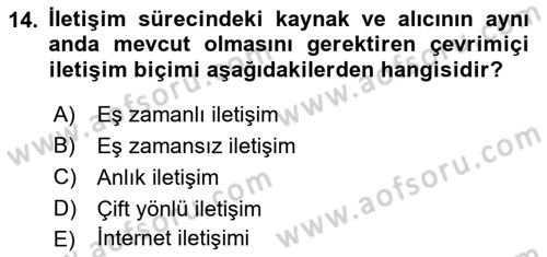 İletişim Bilgisi Dersi 2022 - 2023 Yılı (Final) Dönem Sonu Sınav Soruları 14. Soru