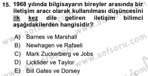 İletişim Bilgisi Dersi 2022 - 2023 Yılı (Final) Dönem Sonu Sınav Soruları 15. Soru