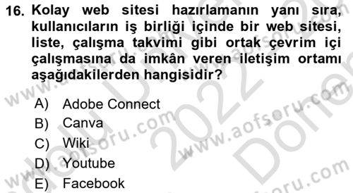 İletişim Bilgisi Dersi 2022 - 2023 Yılı (Final) Dönem Sonu Sınav Soruları 16. Soru