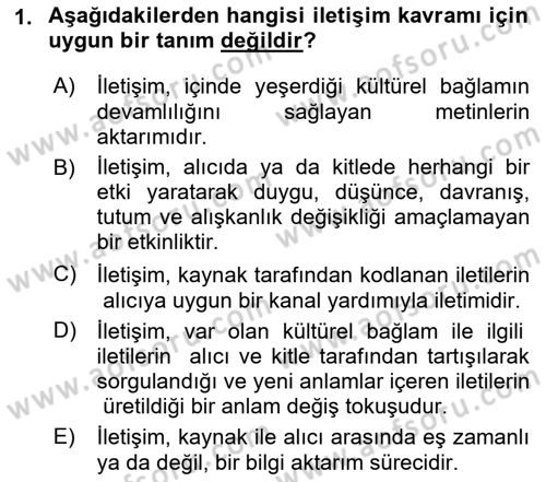İletişim Bilgisi Dersi 2022 - 2023 Yılı Yaz Okulu Sınav Soruları 1. Soru