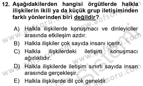 İletişim Bilgisi Dersi 2022 - 2023 Yılı Yaz Okulu Sınav Soruları 12. Soru