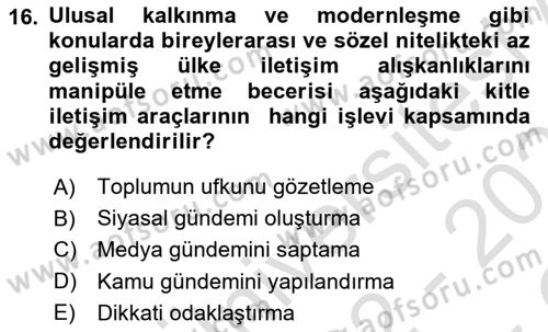 İletişim Bilgisi Dersi 2022 - 2023 Yılı Yaz Okulu Sınav Soruları 16. Soru