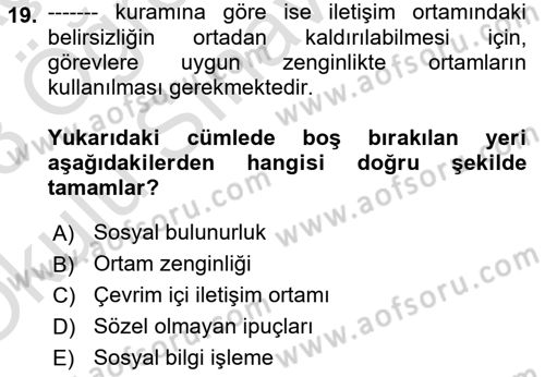 İletişim Bilgisi Dersi 2022 - 2023 Yılı Yaz Okulu Sınav Soruları 19. Soru
