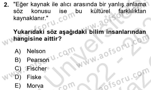 İletişim Bilgisi Dersi 2022 - 2023 Yılı Yaz Okulu Sınavı 2. Soru