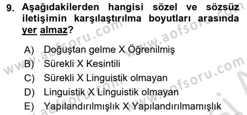 İletişim Bilgisi Dersi 2022 - 2023 Yılı Yaz Okulu Sınavı 9. Soru