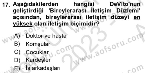 İletişim Bilgisi Dersi Ara Sınavı Deneme Sınav Soruları 17. Soru