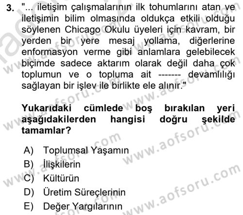 İletişim Bilgisi Dersi Ara Sınavı Deneme Sınav Soruları 3. Soru