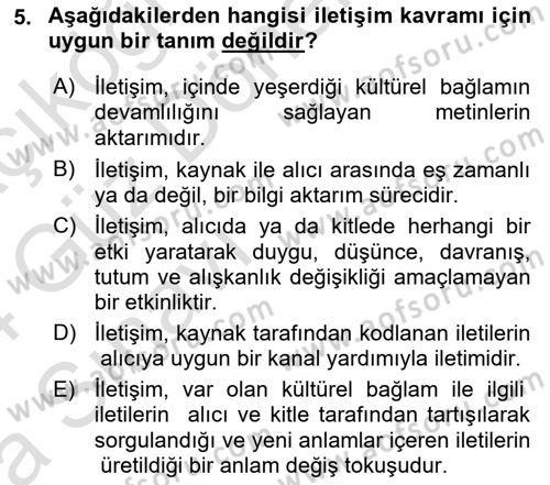 İletişim Bilgisi Dersi 2023 - 2024 Yılı (Vize) Ara Sınav Soruları 5. Soru