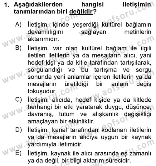 İletişim Bilgisi Dersi 2023 - 2024 Yılı (Final) Dönem Sonu Sınav Soruları 1. Soru