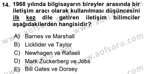 İletişim Bilgisi Dersi 2023 - 2024 Yılı (Final) Dönem Sonu Sınav Soruları 14. Soru