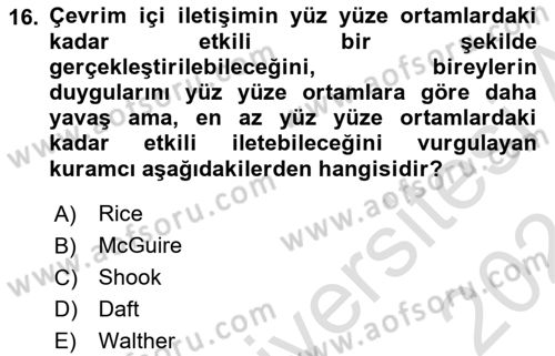İletişim Bilgisi Dersi 2023 - 2024 Yılı (Final) Dönem Sonu Sınav Soruları 16. Soru