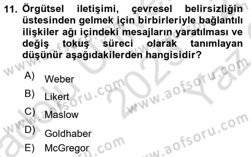İletişim Bilgisi Dersi 2023 - 2024 Yılı Yaz Okulu Sınav Soruları 11. Soru