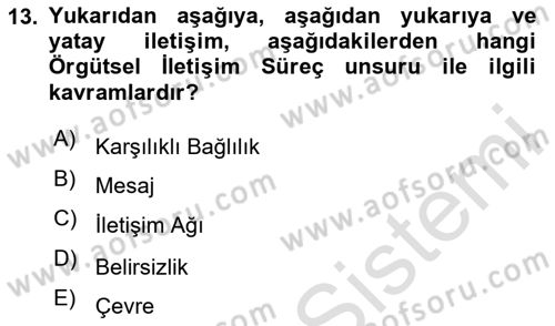İletişim Bilgisi Dersi 2023 - 2024 Yılı Yaz Okulu Sınav Soruları 13. Soru