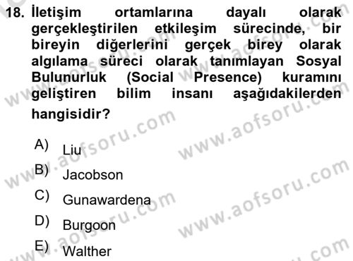 İletişim Bilgisi Dersi 2023 - 2024 Yılı Yaz Okulu Sınav Soruları 18. Soru