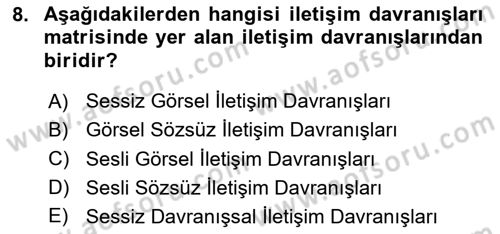 İletişim Bilgisi Dersi 2023 - 2024 Yılı Yaz Okulu Sınav Soruları 8. Soru