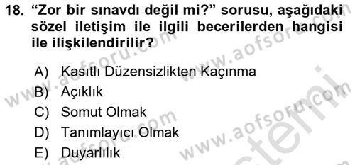 İletişim Bilgisi Dersi Ara Sınavı Deneme Sınav Soruları 18. Soru
