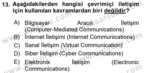 İletişim Bilgisi Dersi 2024 - 2025 Yılı (Final) Dönem Sonu Sınav Soruları 13. Soru