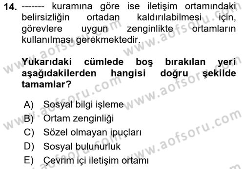 İletişim Bilgisi Dersi 2024 - 2025 Yılı (Final) Dönem Sonu Sınav Soruları 14. Soru