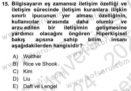 İletişim Bilgisi Dersi 2024 - 2025 Yılı (Final) Dönem Sonu Sınav Soruları 15. Soru